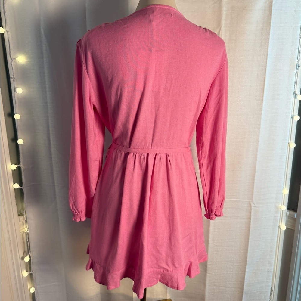 Deluc Pink Wrap Ruffled Linen Sundress - Picture 3 of 8